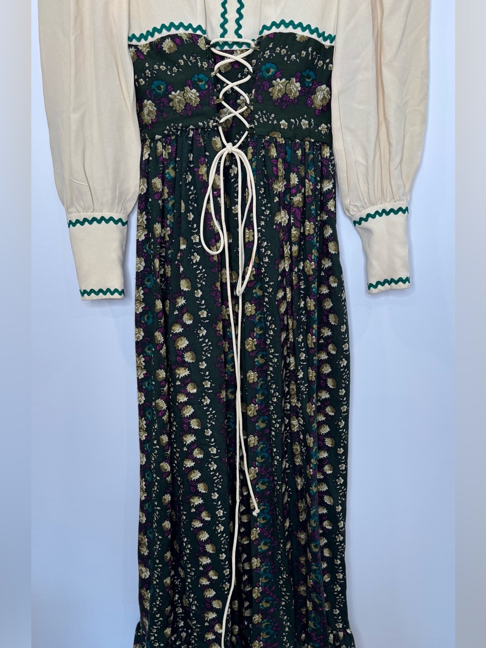 Vintage 70s Algo Prairie Maxi Dress ditsy Floral LaceUp Cottagecore corset union - Picture 4 of 14